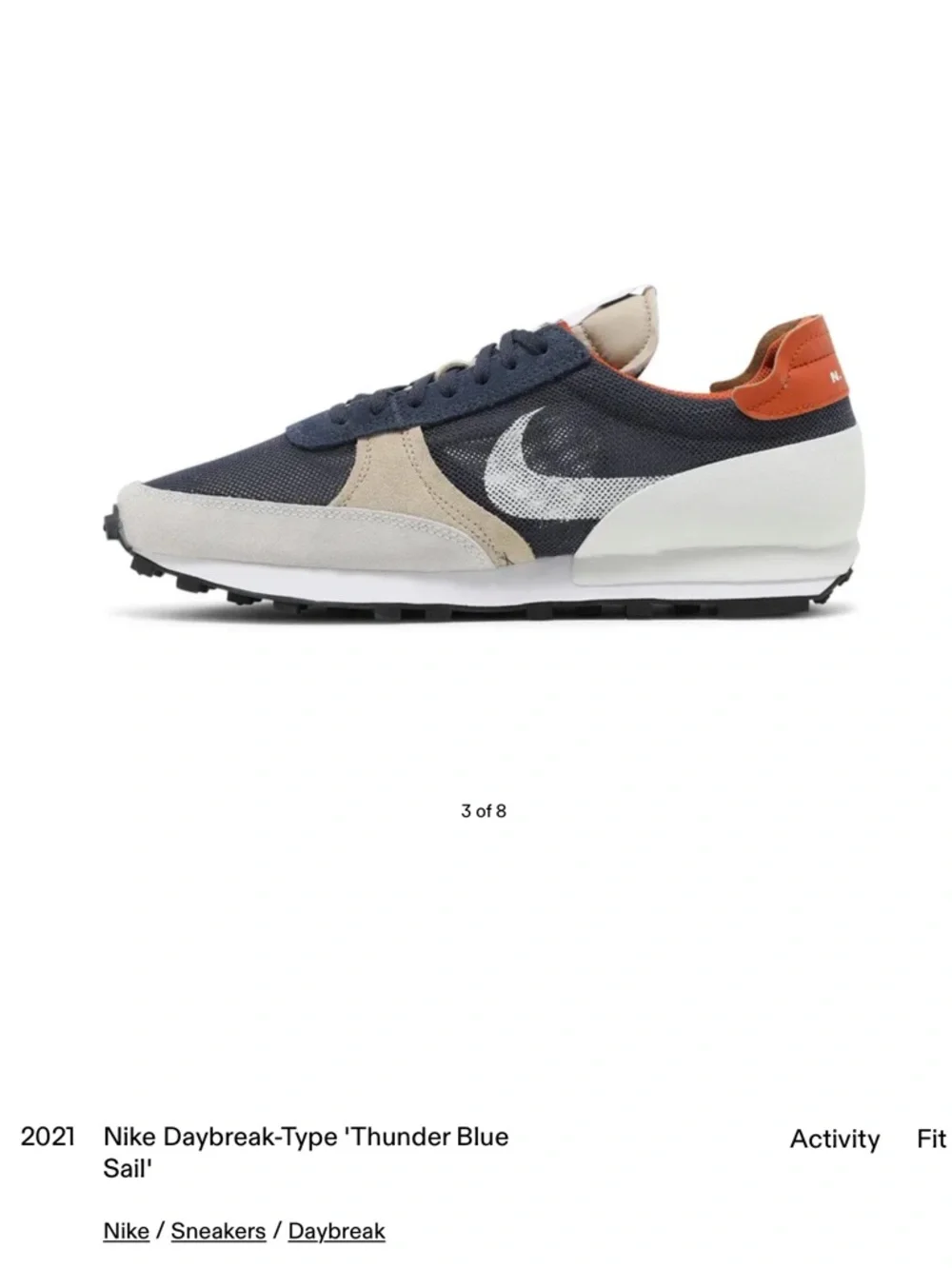 Nike Daybreak-Type Sneakers in Navy, Cream and Orange - Picture 3 of 10